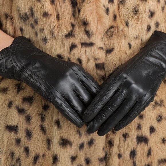 🆕Women Black Nappa Leather Touchscreen Gloves Handmade Lambskin Warm - Picture 2 of 7